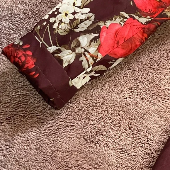 Floral Red and Brown Women's rain type jacket-Coat - Picture 4 of 8